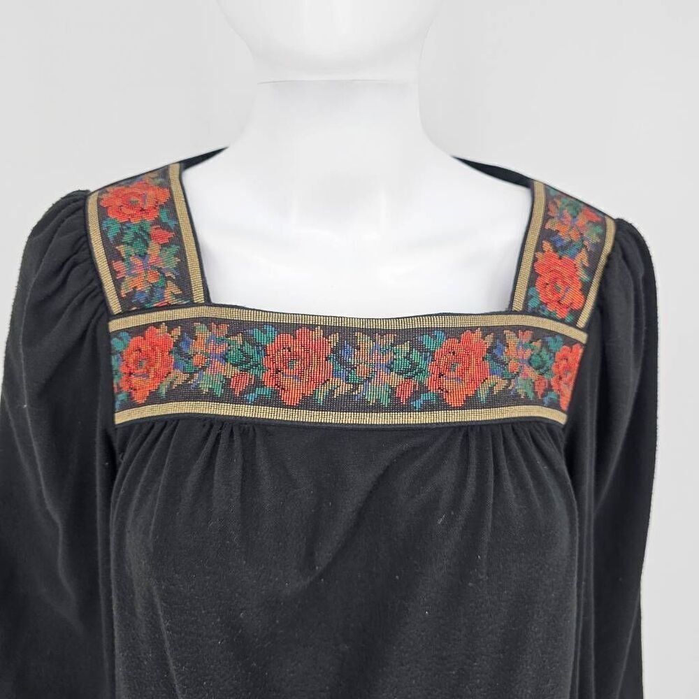 Vintage 70's Hippie Indie Midi Swing Dress Black L - Picture 3 of 7